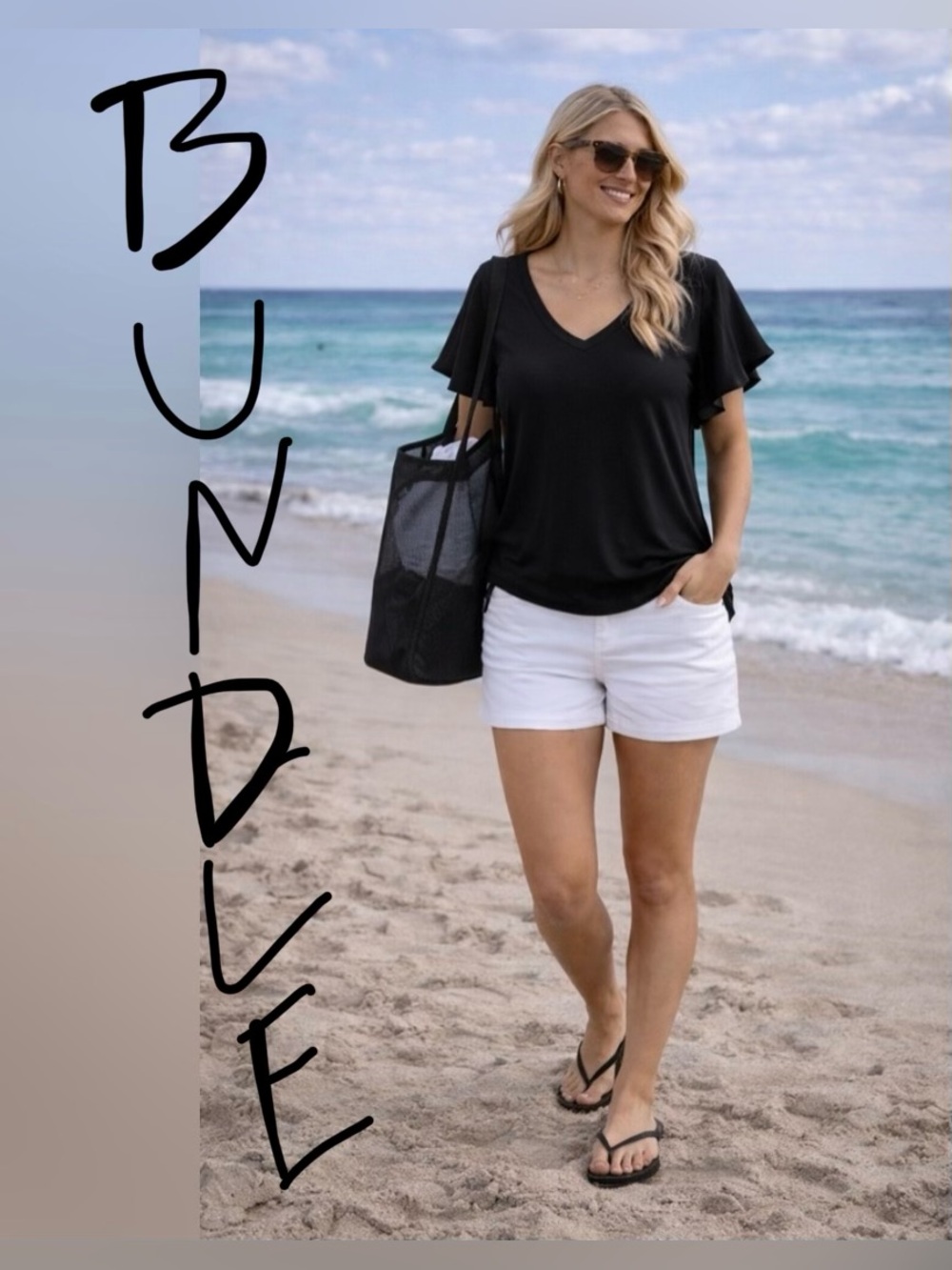 Halogen BUNDLE One Black, one white V-neck Short Flutter Sleeve Top